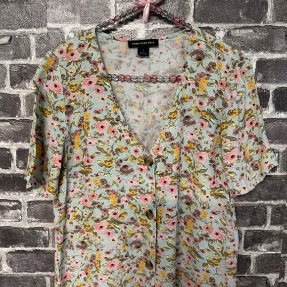 SOMETHING NAVY Easy Woven Top In Teal Romantic blouse button front shirt - Picture 3 of 9